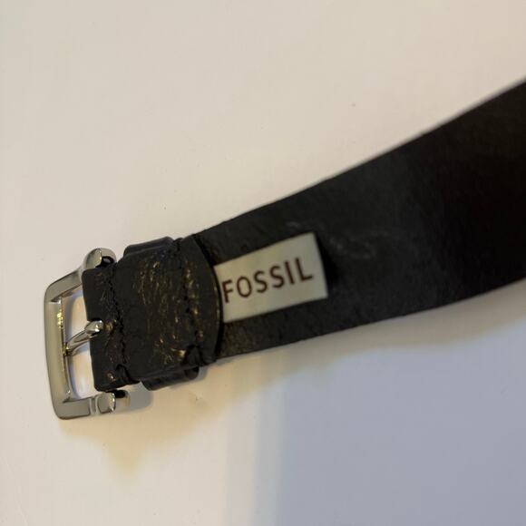 Fossil Leather Belt 34 Genuine Black Pebbled Leather Silver Buckle Classic - Picture 5 of 6